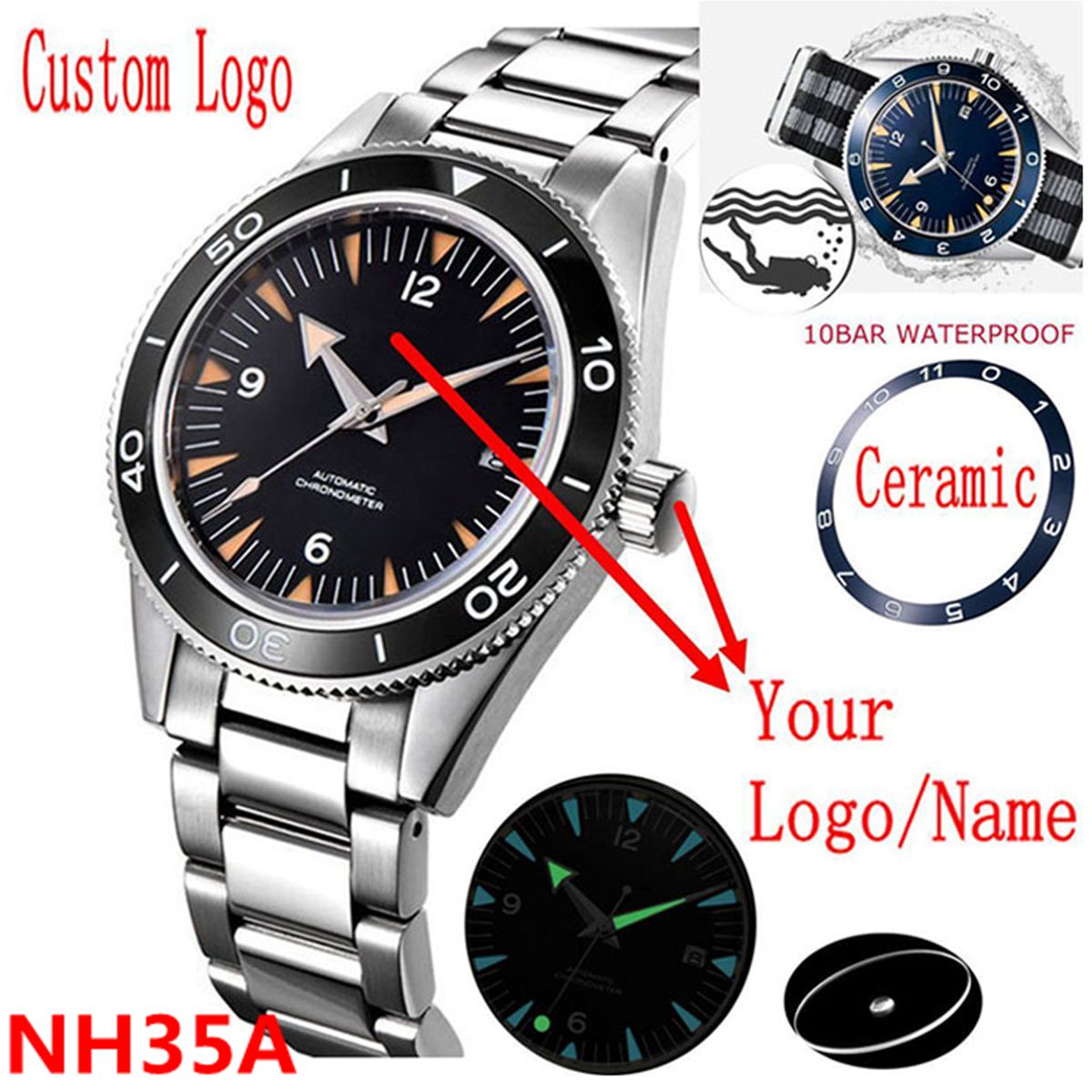 Luxury Ceramic Watch - Tùy Chỉnh Logo NH35A Đồng Hồ
