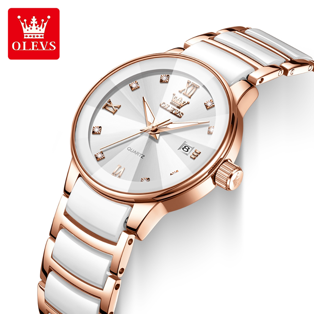 Luxury Ceramic Watch - OLEVS 7114 Women Watch Ceramic Rose